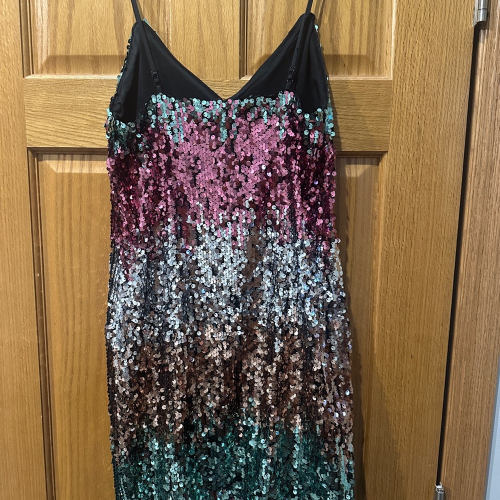Express Sequin Ombr Mini Multicolor Strappy Dress - image 2